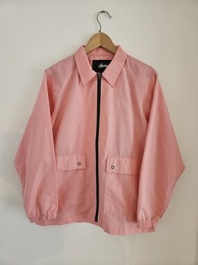 Stüssy Winbreaker Mens Large Pink Zip Front Coach Jacket
